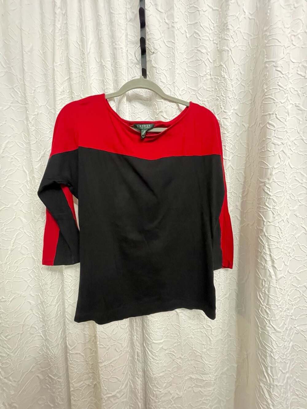 Lauren Ralph Lauren Colorblock Long Sleeve Top Size M Red Black